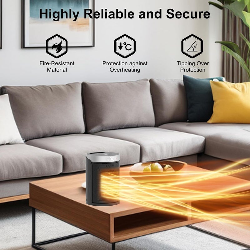 AUBKN Space Heater, Small Portable Electric Heaters for Indoor Use with Thermostat and Remote,12H Timer, 5 Mode, 1500W PTC Ceramic Fast Safety Heat for Office Bedroom Home - Image 4